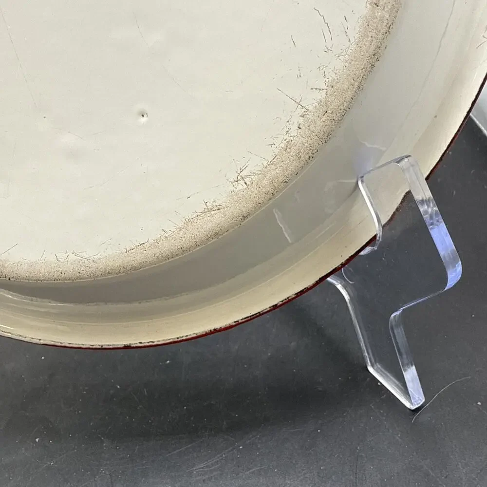 Vintage White Red Rim Enamelware Dinner Plate Farmhouse Camp Rustic 9.25 Inches
